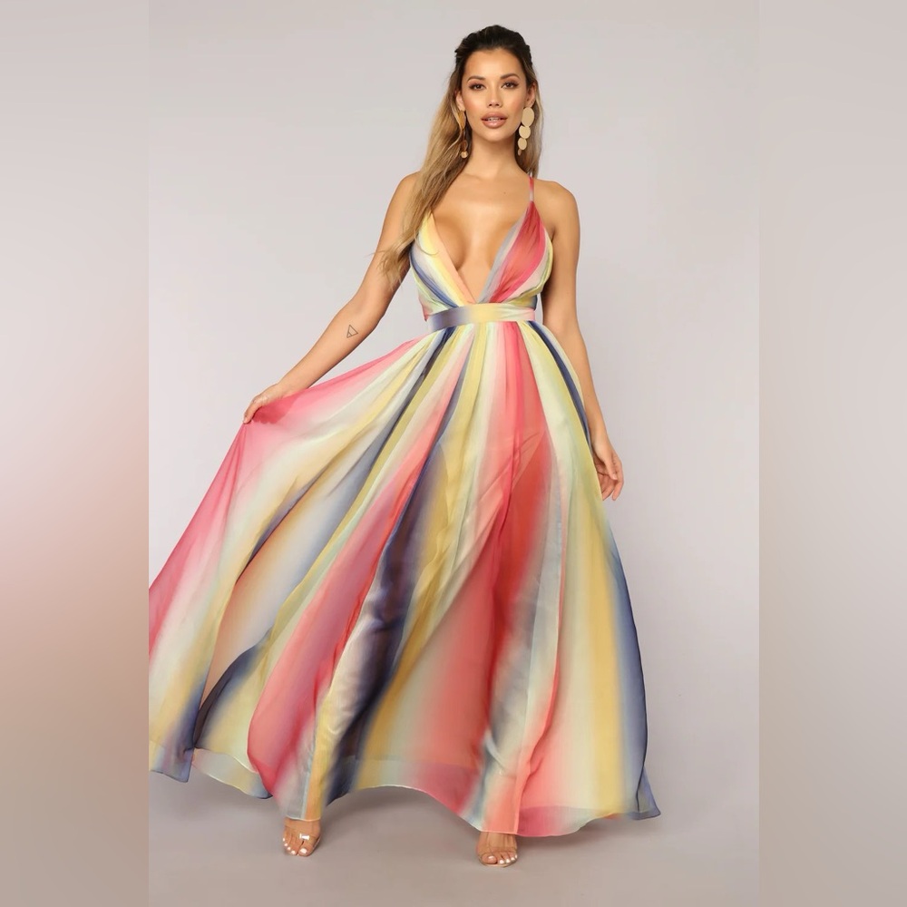 fairy Fashion Nova Vibrant Striped Maxi Dress